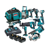 Makita Tools - 10 Piece Brushless Combo Kit - DHP486Z DTD173Z DGA508Z DHR242Z DHS680Z DJR187Z DTW300Z DUB185Z* MR002GZ DML815 3 x BL1850B DC18RD & Bag (199936-9) | DLX1059TX1